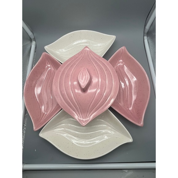 Other - Mid Century Modern California Pottery L34 Lazy Susan‎ Pink and Ivory 6 pc